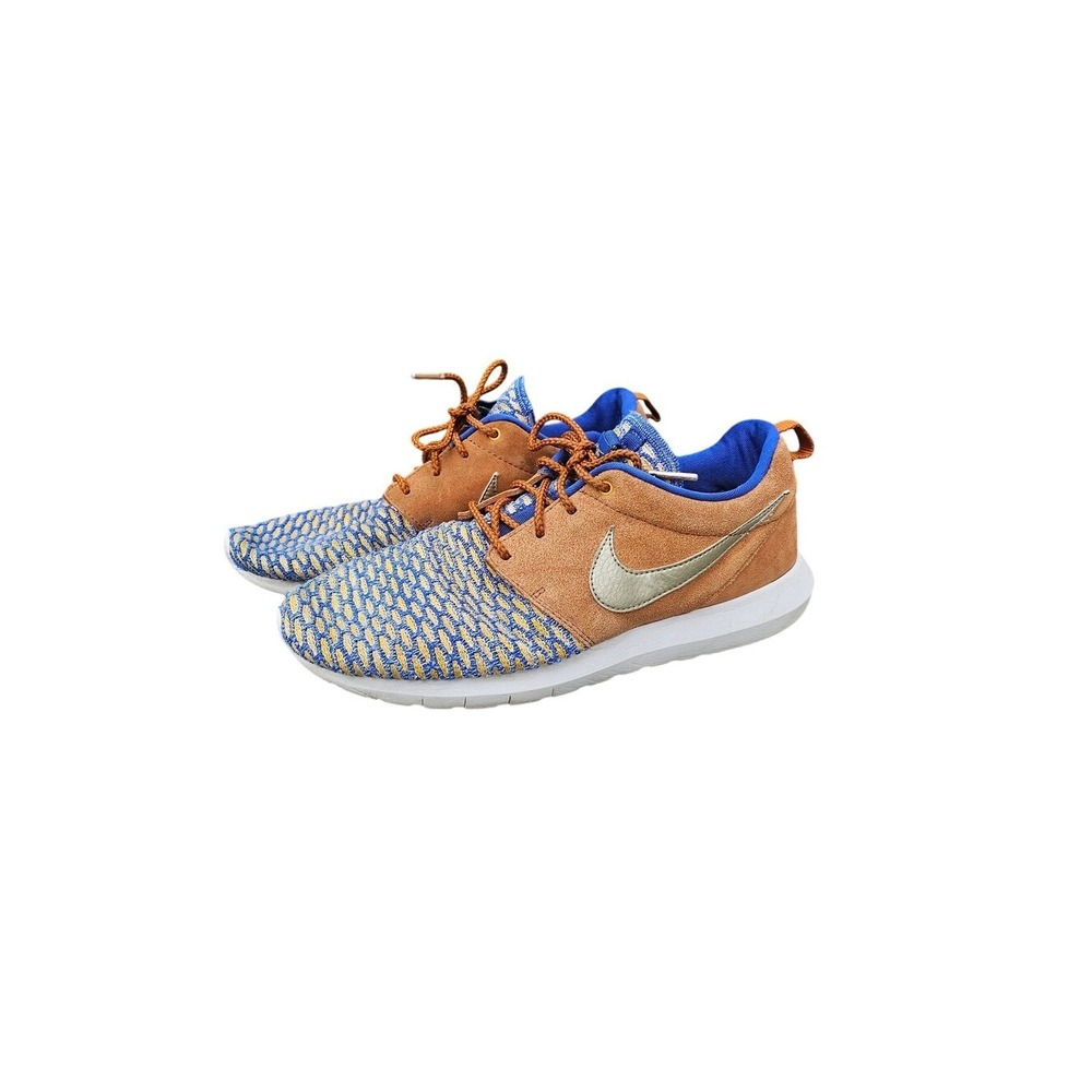 Nike Roshe One‎ NM Flyknit Mens 9 Brown Blue Yellow Suede Sneakers 746825-402 ~